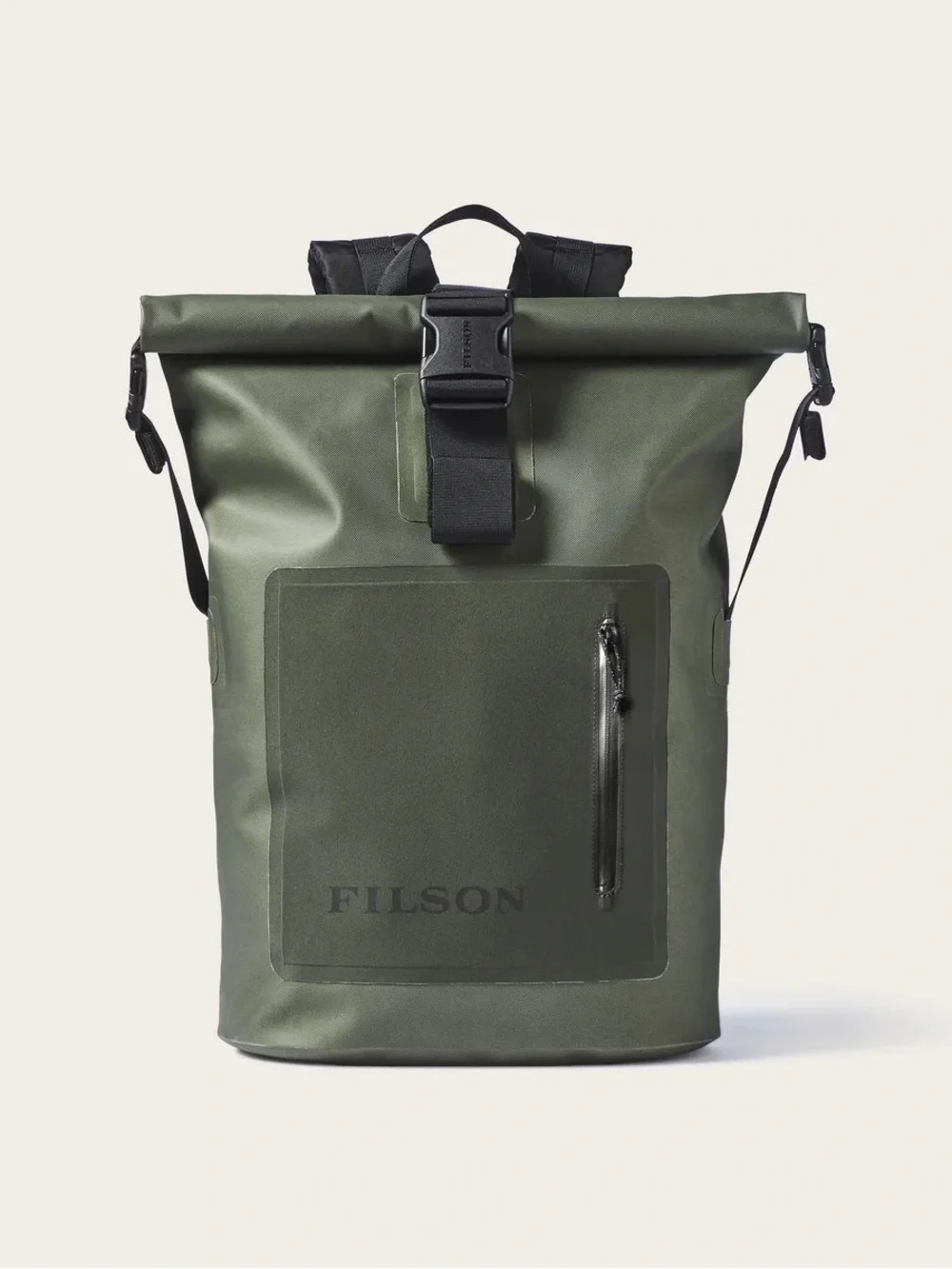 Filson Olive Green Roll-Top Backpack with Black Accents